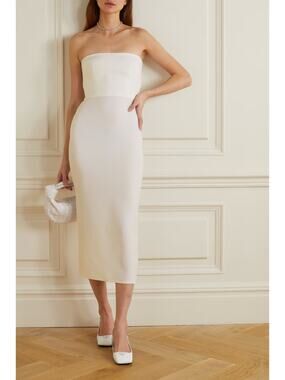 ALEX PERRY Women's 8 White Callan Strapless Crepe Midi Dress Quiet Luxury T4-10